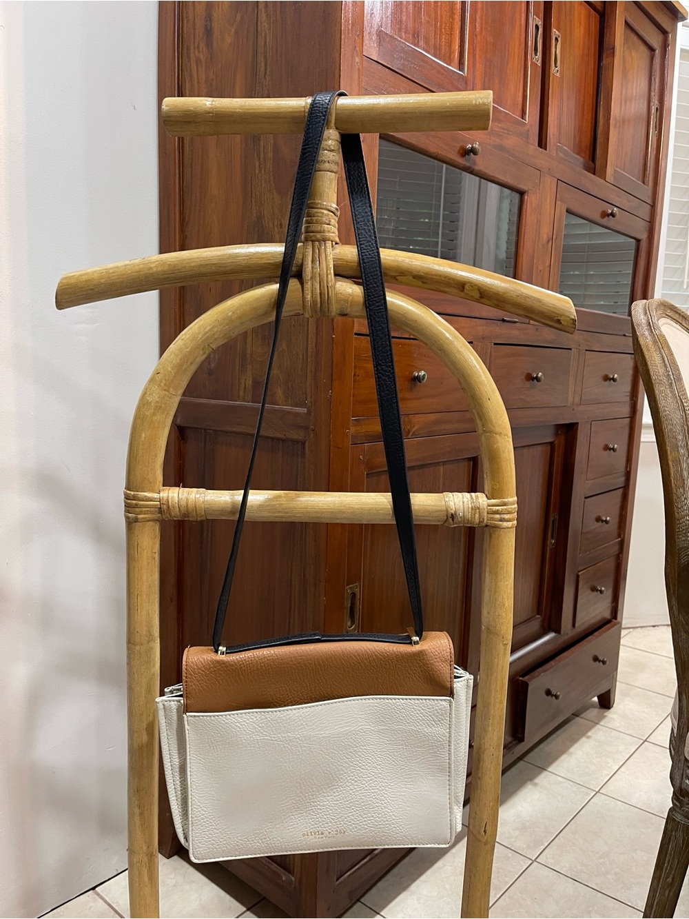 Olivia + Joy Two-Tone Crossbody in White, Brown and Black Strap